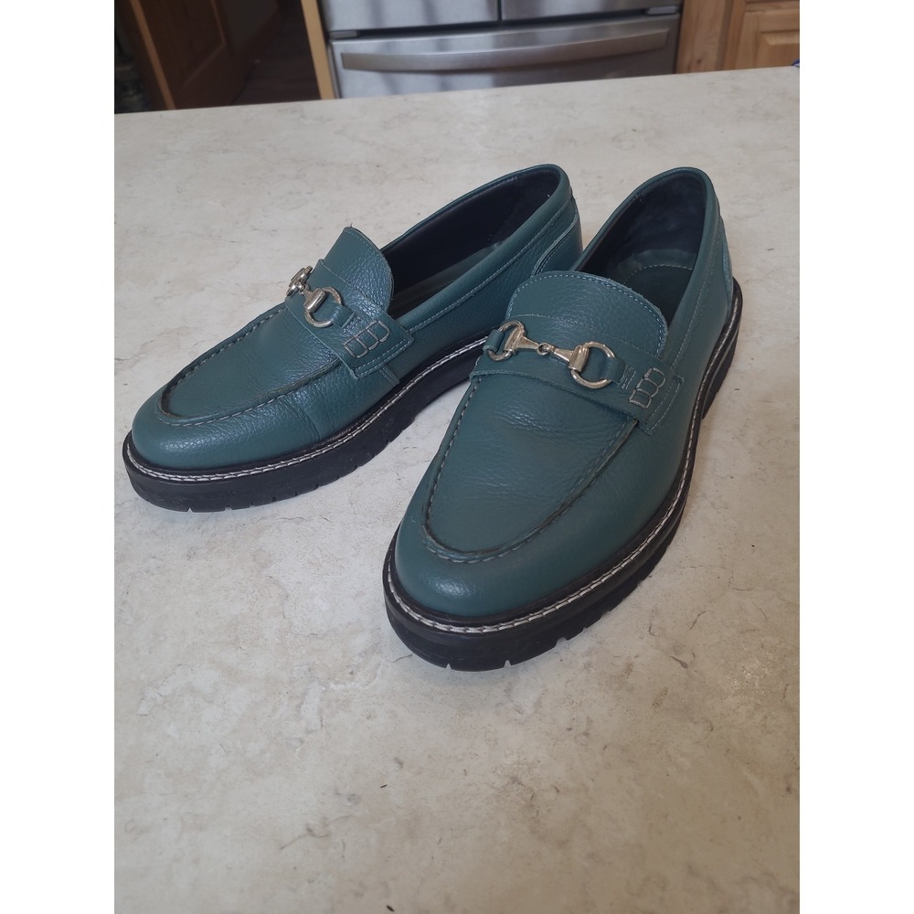 Vinny's Le Club Snaffle Bit Loafers basil green textured leather men SZ 42 US‎ 9